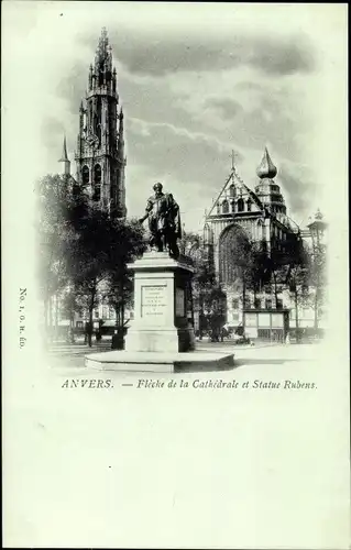 Ak Anvers Antwerpen Flandern, Fleche de la Cathedrale, Statue Rubens