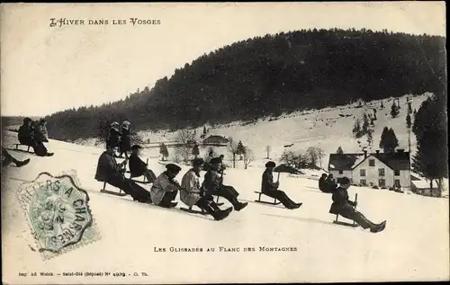 Ak Vosges Frankreich, Les Glissades au Flanc des Montagnes