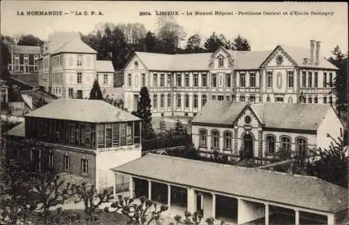 Ak Lisieux Calvados, Le Nouvel Hopital, Pavillons Central et d'Emile Demagny