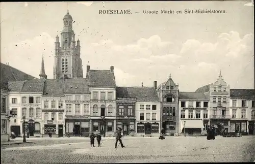 Ak Roeselare Westflandern, Groote Markt en Sint Michielstoren