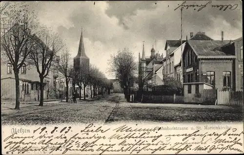 Ak Uelzen in Niedersachsen, Bahnhofstraße, St. Marienkirche