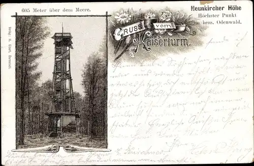 Litho Gadernheim Lautertal im Odenwald, Neunkircher Höhe, Kaiserturm