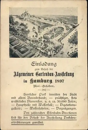 Ak Hamburg, Einladung zum Besuch der Allgemeinen Gartenbau Ausstellung 1897