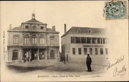 Ak Marquise Pas de Calais, Place, Hotel de Ville, Ecole