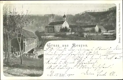 Ak Beuron an der Donau Württemberg, Gedeckte Brücke, Kloster