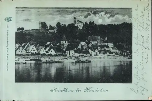 Mondschein Ak Hirschhorn am Neckar Hessen, Blick auf den Ort