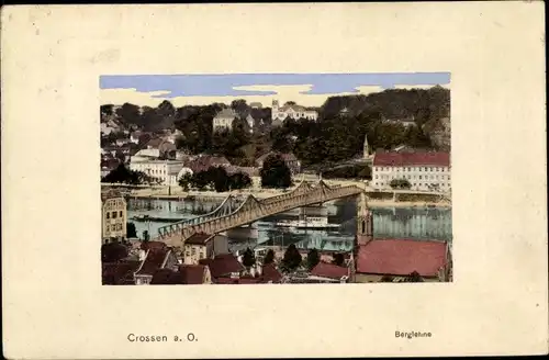 Ak Krosno Odrzańskie Crossen Oder Ostbrandenburg, Berglehne, Brücke, Blick auf den Ort