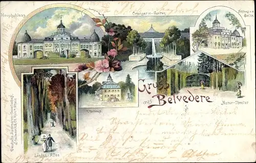 Litho Weimar in Thüringen, Belvedere, Hauptschloss, Uhrhaus, Orangeriegarten, Naturtheater