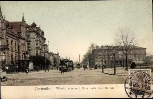Ak Chemnitz in Sachsen, Albertstraße, Blick nach dem Bahnhof, Straßenverkehr