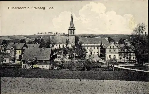 Ak Hilbersdorf im Erzgebirge, Teilansicht, Kirche