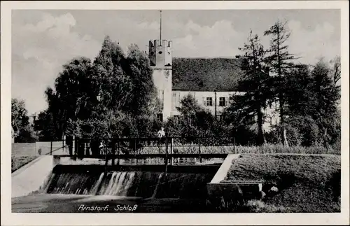 Ak Arnstorf Niederbayern, Flusspartie mit Blick zum Schloss