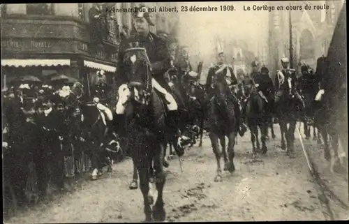 Ak Belgien, Avenement du roi Albert 1909, le Cortege en cours de route