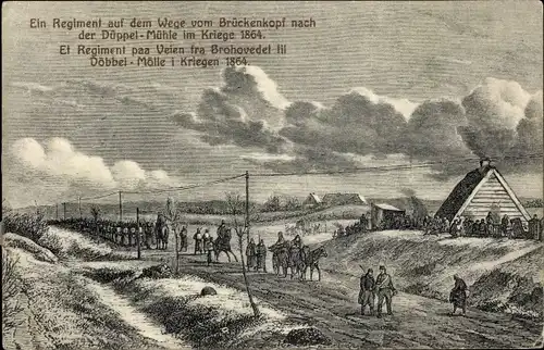 Künstler Dybbøl Sogn Düppel Dänemark, Regiment auf dem Weg nach der Düppel Mühle 1864
