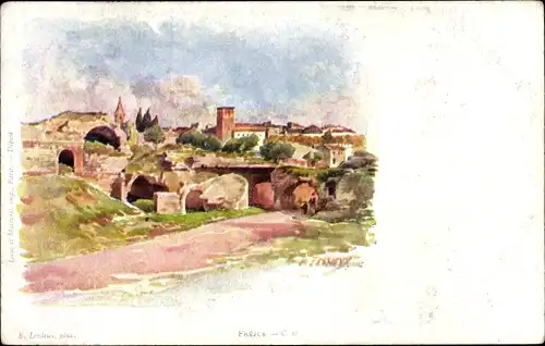 Künstler Ak Lessieux, Fréjus Var, Blick auf den Ort