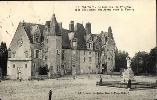 Ak Baugé Maine et Loire, Chateau, Monument des Morts pour la France