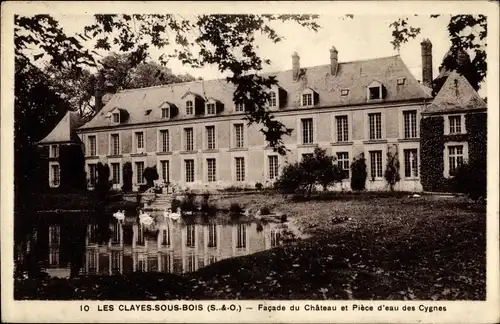 Ak Les Clayes Sous Bois Yvelines, Facade du Chateau et Piece d'eau des Cygnes
