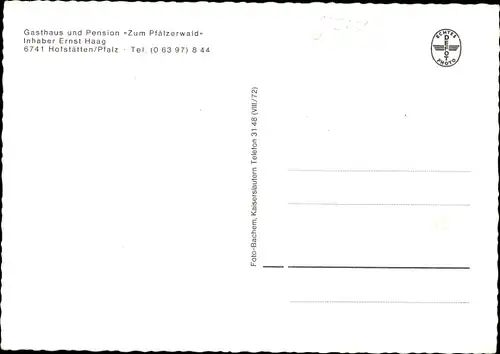 Ak Hofstätten Wilgartswiesen in der Pfalz, Gasthaus Zum Pfälzerwald
