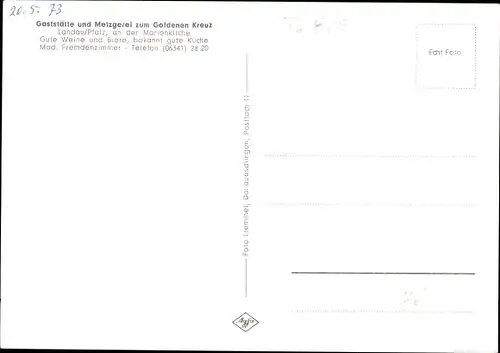 Ak Landau in der Pfalz, Gaststätte zum Goldenen Kreuz, Metzgerei