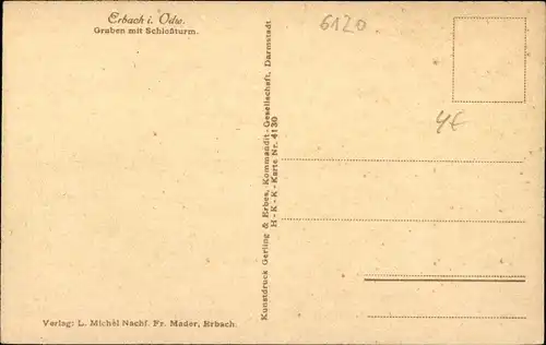 Ak Erbach im Odenwald Hessen, Graben, Schlossturm