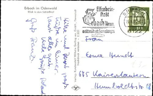 Ak Erbach im Odenwaldkreis Hessen, Schlosshof