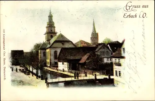 Ak Erbach im Odenwaldkreis Hessen, Teilansicht, Kirche