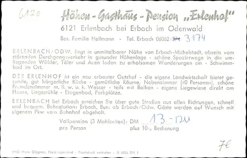 Ak Erlenbach Fürth im Odenwald, Gasthaus Erlenhof