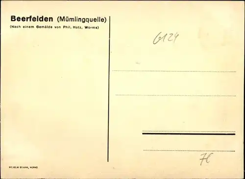 Künstler Ak Hotz, Phil., Beerfelden Oberzent im Odenwald, Mümlingquelle
