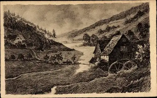 Künstler Ak Beerfelden Oberzent im Odenwald, Liedenmühle