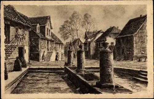 Künstler Ak Beerfelden in Hessen, Mümlingquelle, Wohnhäuser