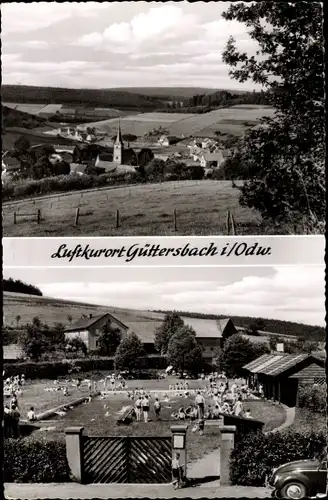 Ak Güttersbach Mossautal im Odenwald Hessen, Panorama, Freibad, Gasthaus Zur Zentlinde