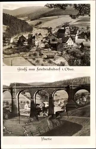 Ak Friedrichsdorf Eberbach im Odenwald, Gesamtansicht, Viadukt, Gasthaus Löwen Post