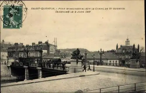 Ak Saint Quentin Aisne, Pont Monumental sur le Canal de St. Quentin