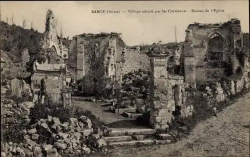 Ak Sancy les Cheminots Aisne, Ruines de l'Eglise