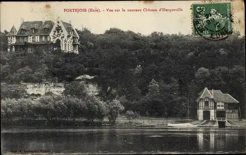 Ak Portejoie Eure, Vue sur le nouveau Chateau d'Herqueville