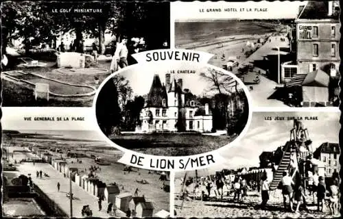 Ak Lion sur Mer Calvados, Le Golf Miniature, Le Chateau, Le Grand Hotel, La Plage