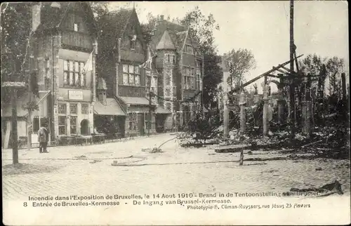 Ak Bruxelles Brüssel, Incendie dans l'Exposition le 14 Aout 1910