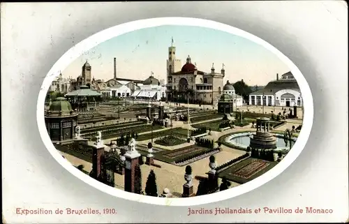 Passepartout Ak Bruxelles Brüssel, Exposition Universelle 1910, Jardins Hollandais,Pavillon d Monaco