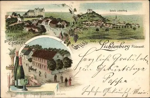 Litho Lichtenberg Fischbachtal im Odenwald, Gasthaus zur Burg Lichtenberg