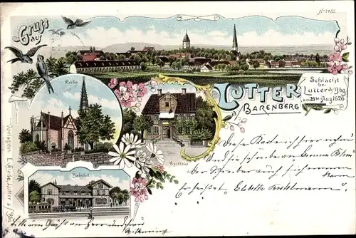 Litho Lutter am Barenberge, Kirche, Apotheke, Bahnhof, Gesamtansicht