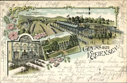 Litho Kreiensen Einbeck, Hauptbahnhof, Viadukt, Wartesaal I. & II. Klasse