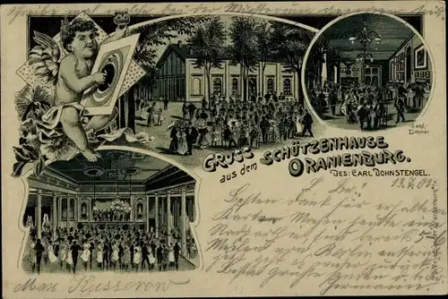 Mondschein Litho Oranienburg in Brandenburg, Schützenhaus, Bes. Carl. Bohnstengel