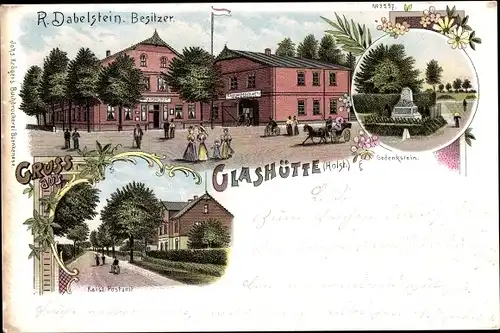 Litho Glashütte Norderstedt in Holstein, Gastwirtschaft, Kaiserl. Postamt, Gedenkstein