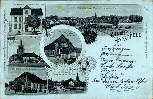 Mondschein Litho Harsefeld im Kreis Stade, Gasthof zum Deutschen Kaiser, Kirche, Brüggmann's Gasthof