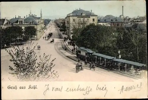 Ak Kehl am Rhein, Straßenpartie, Straßenbahn