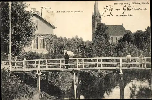 Ak Bad Oldesloe in Schleswig Holstein, Kirche, Brücke über die Beste