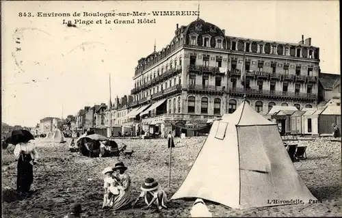 Ak Wimereux Pas de Calais, La Plage, Le Grand Hotel