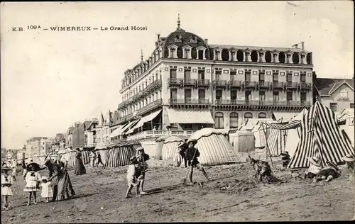 Ak Wimereux Pas de Calais, Le Grand Hotel, Plage