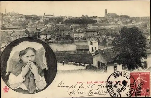 Ak Limoges Haute Vienne, Mädchen in Tracht, Panorama vom Ort