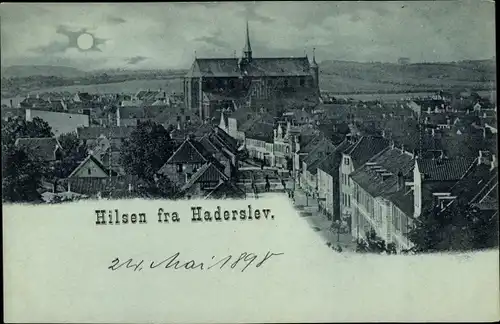 Mondschein Ak Haderslev Hadersleben Dänemark, Ortsansicht