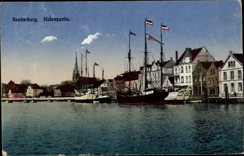 Ak Sønderborg Sönderborg Dänemark, Hafen, Segelschiff